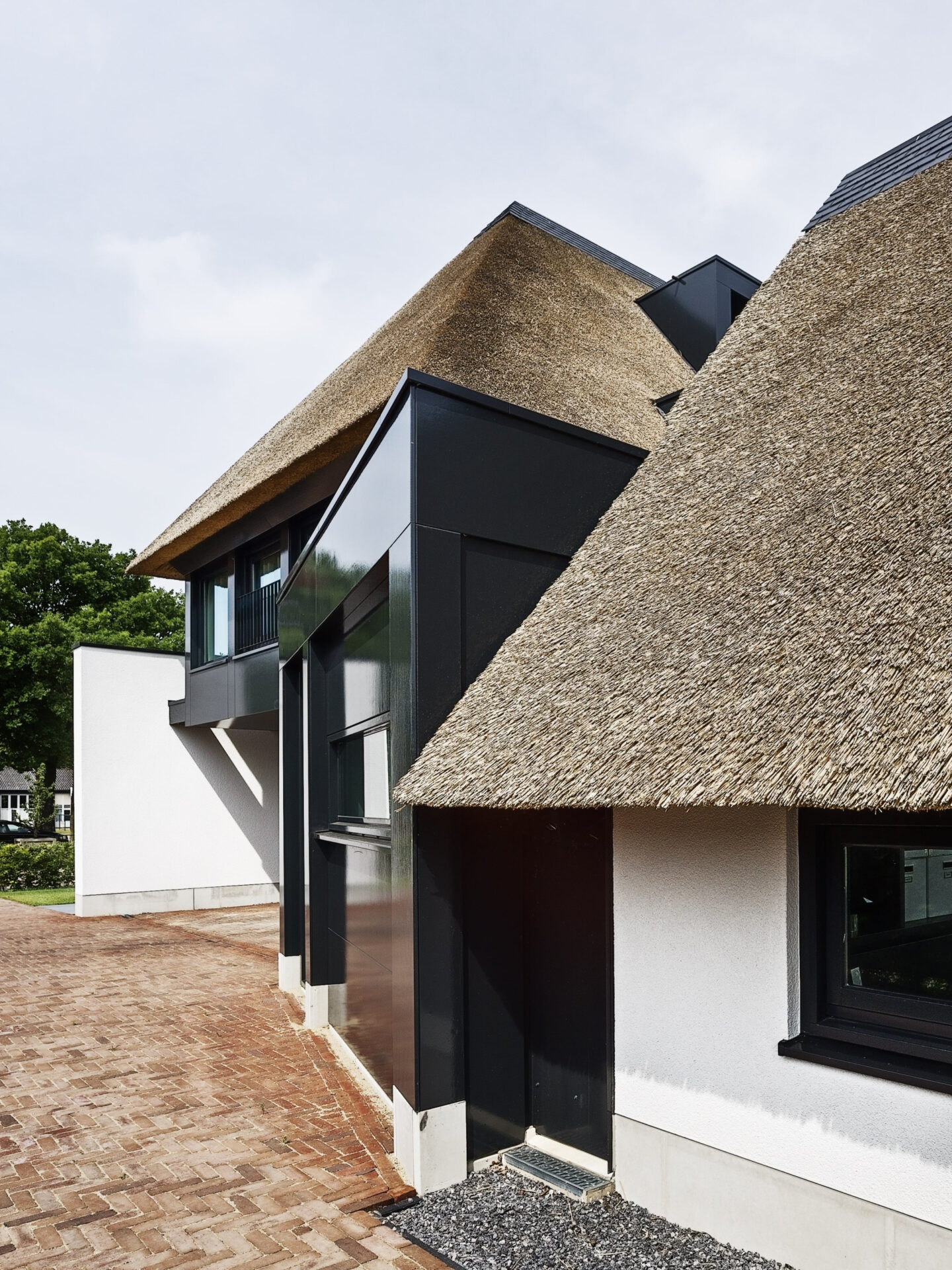 Detailfoto van rieten dak bij Villa CH